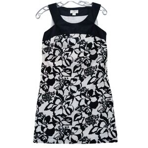 LOFT Floral Print Dress Black White Sleeveless Lined Size‎ 0